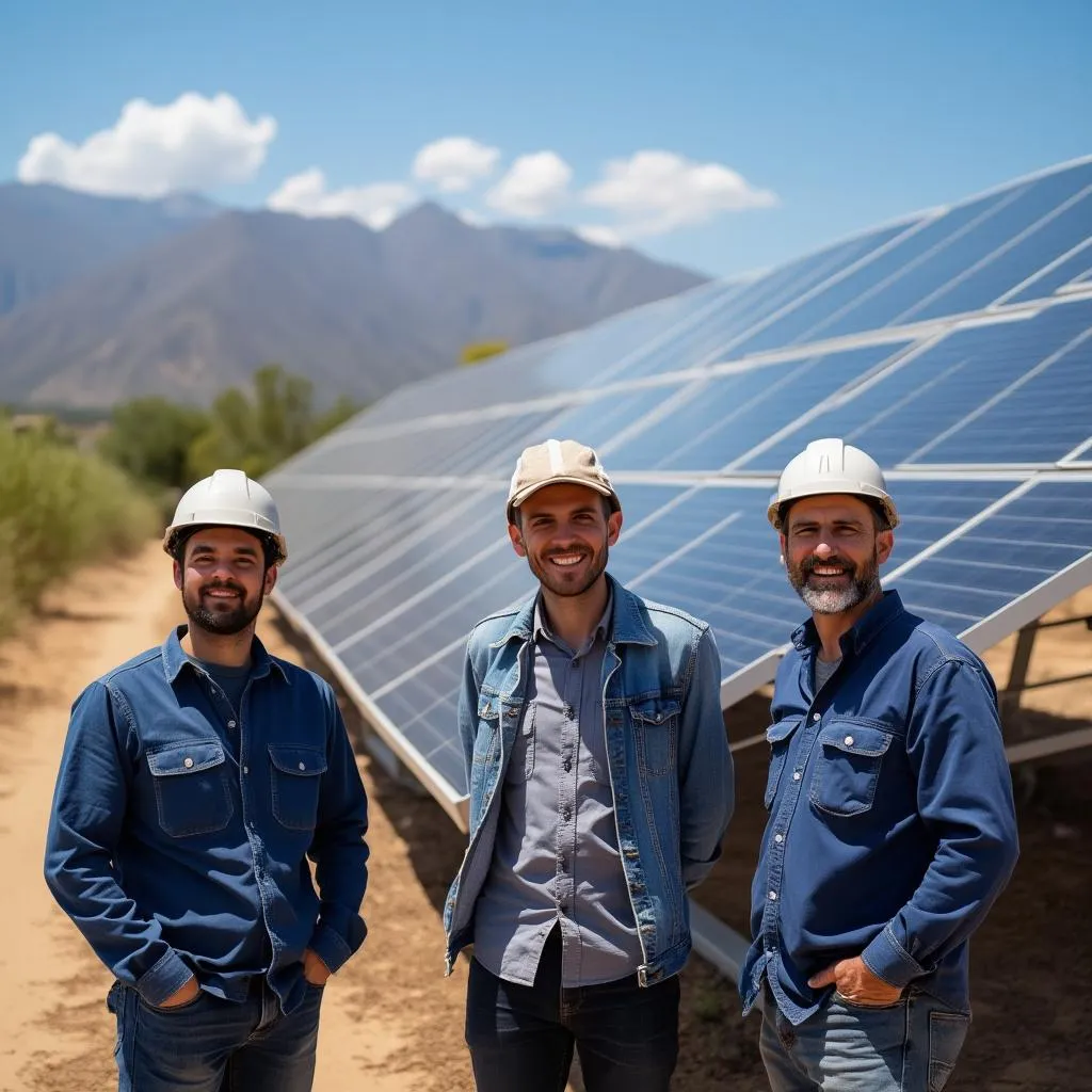 Fundadores de SolarArg frente a su primera instalación solar