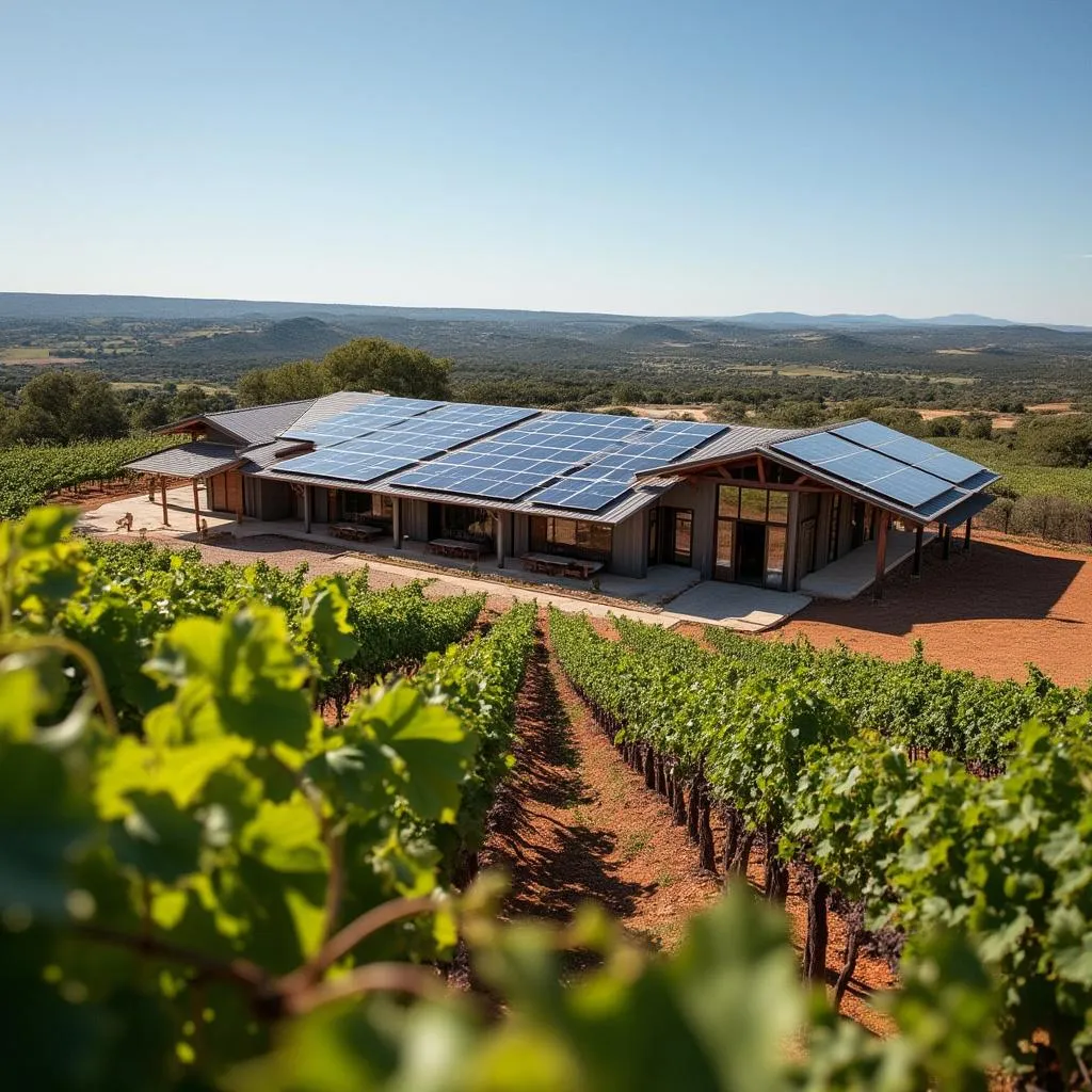 Bodega de vinos con paneles solares